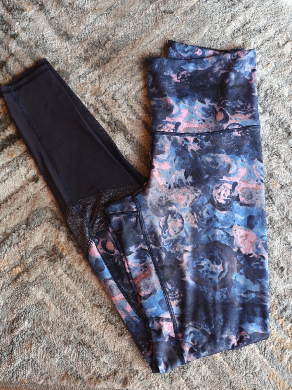 Lululemon Leggings 4 Blue Pink Floral Print High Rise Mesh Panel Full Length